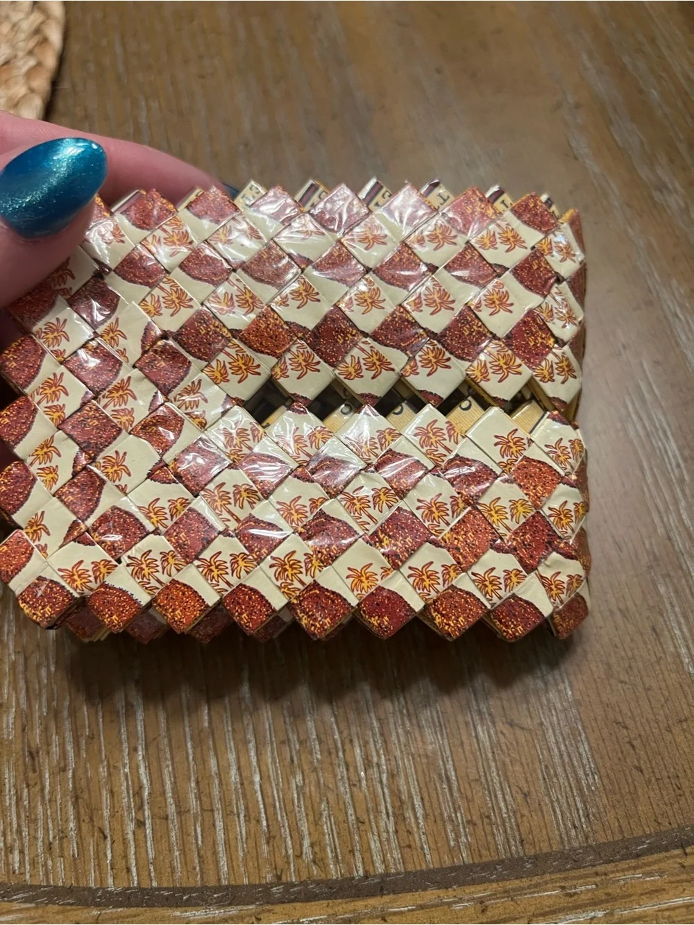 Woven Red and Cream Men's Wallet - Stylish Check Pattern